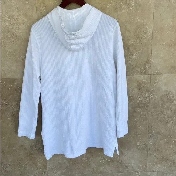 L.L. Bean White Waffle Knit Zip Hoodie 100% Peruvian Cotton Medium Women’s - Picture 3 of 10